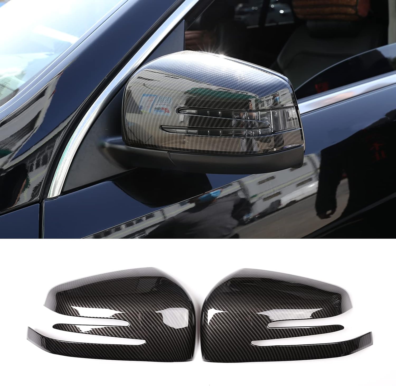 PIUGILH ABS Carbon Fiber Pattern Rearview Mirror Cover Side Mirror Protector Exterior Decoration for Mercedes Benz G Class GL GLE GLS ML W461 X166 W166 2013-2018