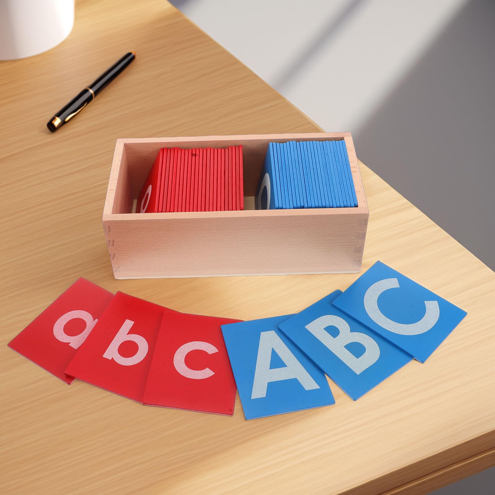Set Montessori Lettere Tattili Alfabeto in Legno Rosso Blu | Apprendimento Alfabetico per Ragazzo Ragazza, Uso in Asilo e Istruzione Domestica