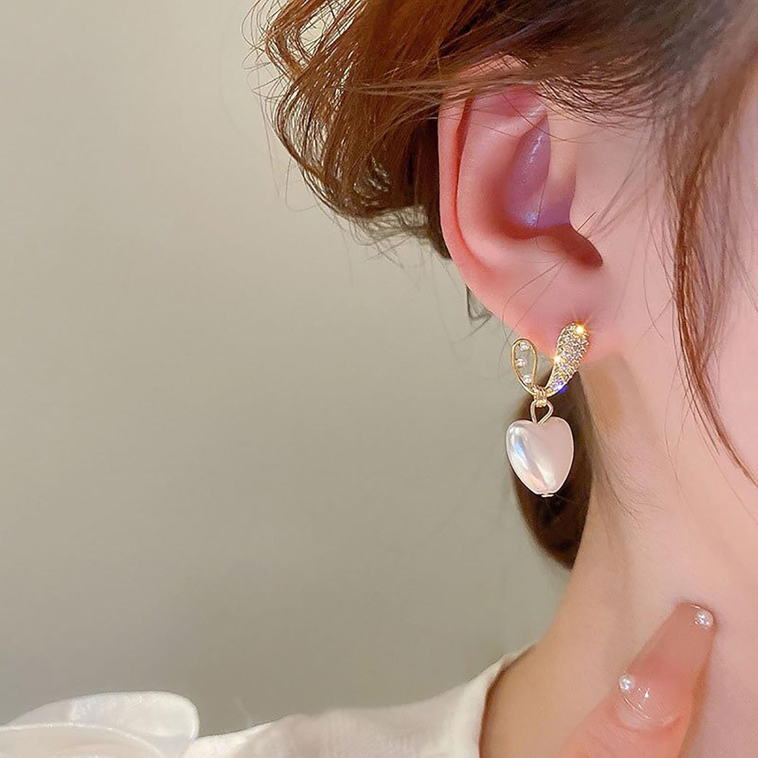 W WEILIRIAN Boho Pearl Drop Earrings Pearl Heart Earrings Crystal Heart Earrings Gold Heart Stud Earrings Pearl Bead Earrings Wedding Pearl Earrings Jewelry for Women - Image 6