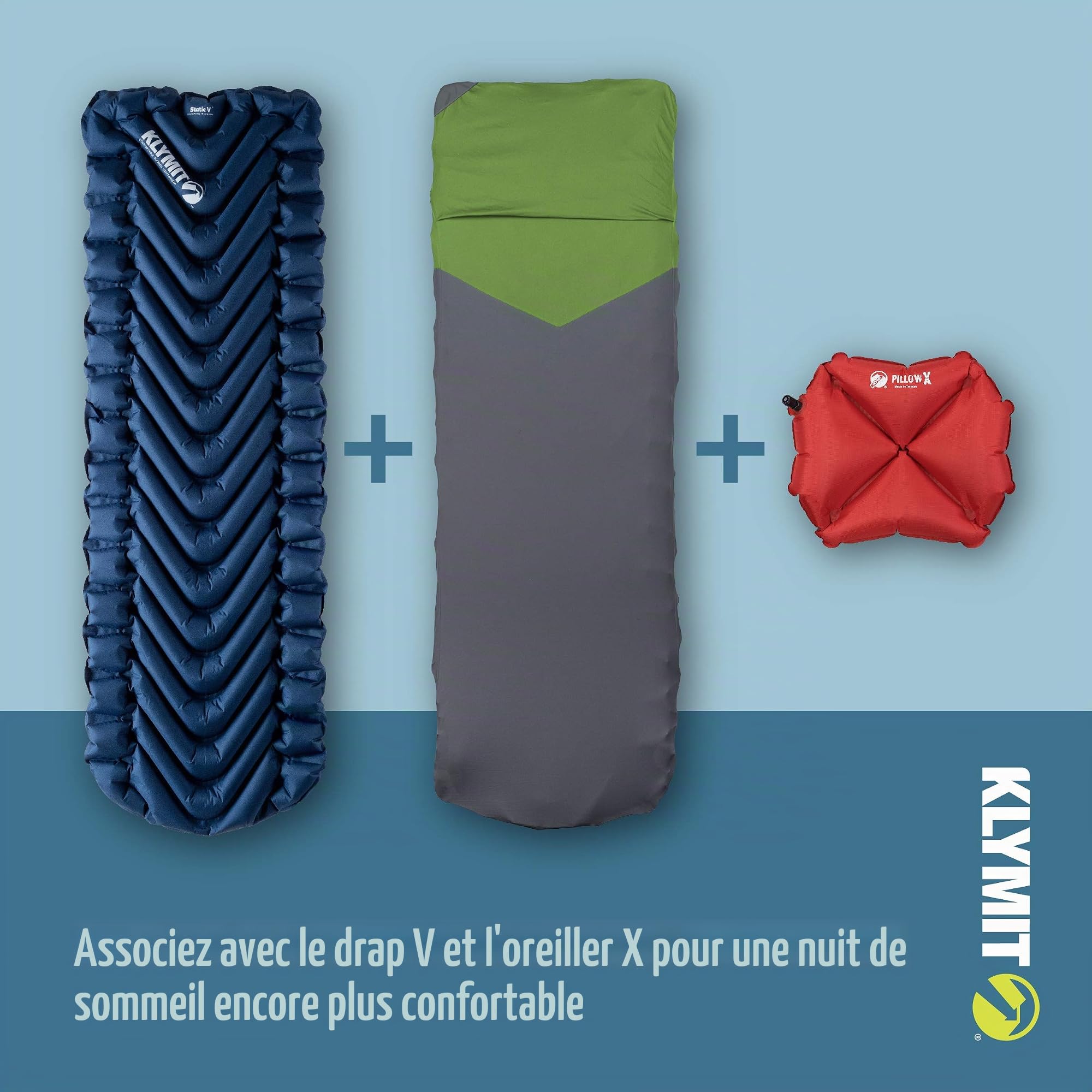 Klymit Matelas de Couchage Static V, léger, Confort de Sommeil en Plein air, Meilleur équipement de Camping pour la randonnée et la randonnée, Matelas Gonflable de Camping