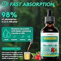 Vista 3 de Gotas líquidas de berberina orgánica de 4 onzas líquidas, suplemento de berberina líquida de primera calidad con canela de Ceilán, melón amargo