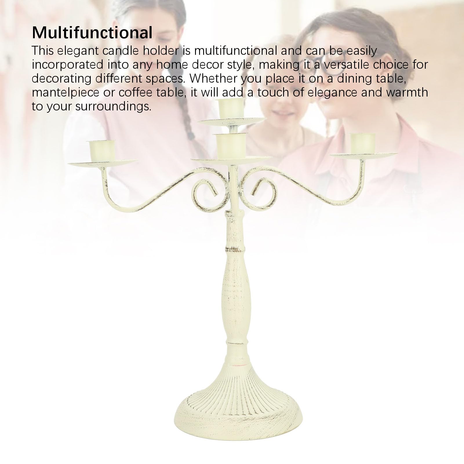 European 5 Arm Iron Candelabra, Elegant Metal Candle Holder for Wedding and Restaurant, Sturdy and Abrasion, Golden Hue Adds Luxury, 32 cm/12.59 inches (White)