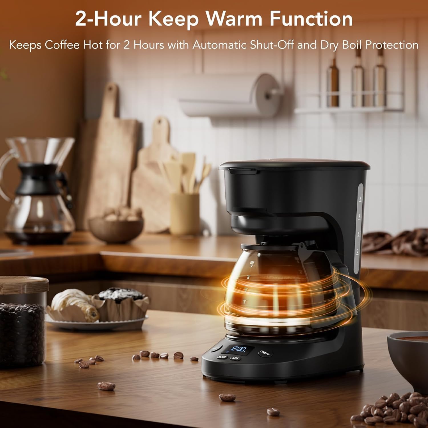 Electactic 5 Cup Programmable Drip Coffee Maker, 24H Delay Brew, 2H Keep Warm & Auto Shut Off, Pause & Serve, Reusable Filter, Glass Coffee Pot, Small Coffee Machine for Home Office