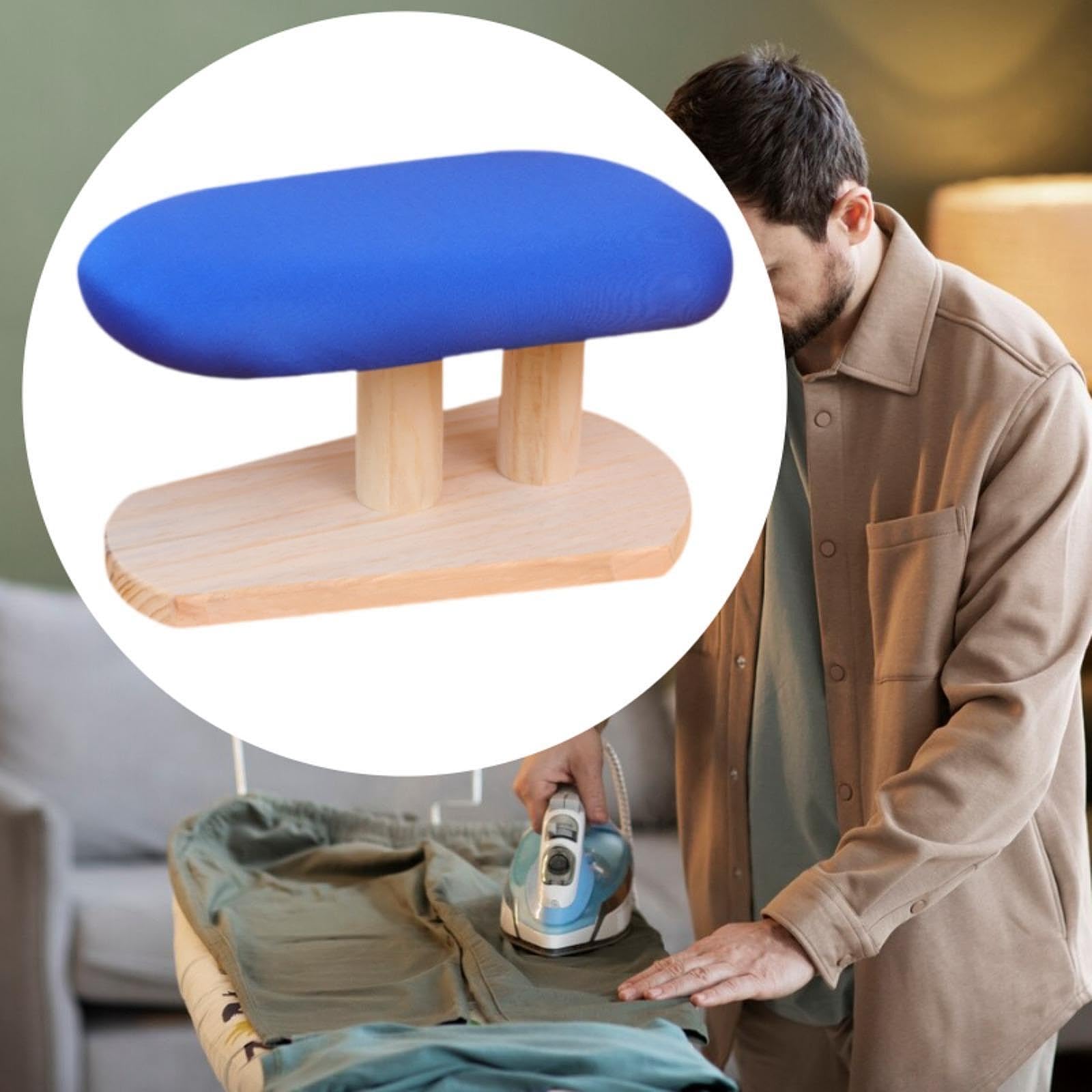 Tabla de Planchado de Madera Compacta Portátil con Almohadilla para Planchar Mangas Cuello Costuras Prendas Adecuada para Hogar Taller Manualidades, Azul 29cmx18cmx15cm, Individual
