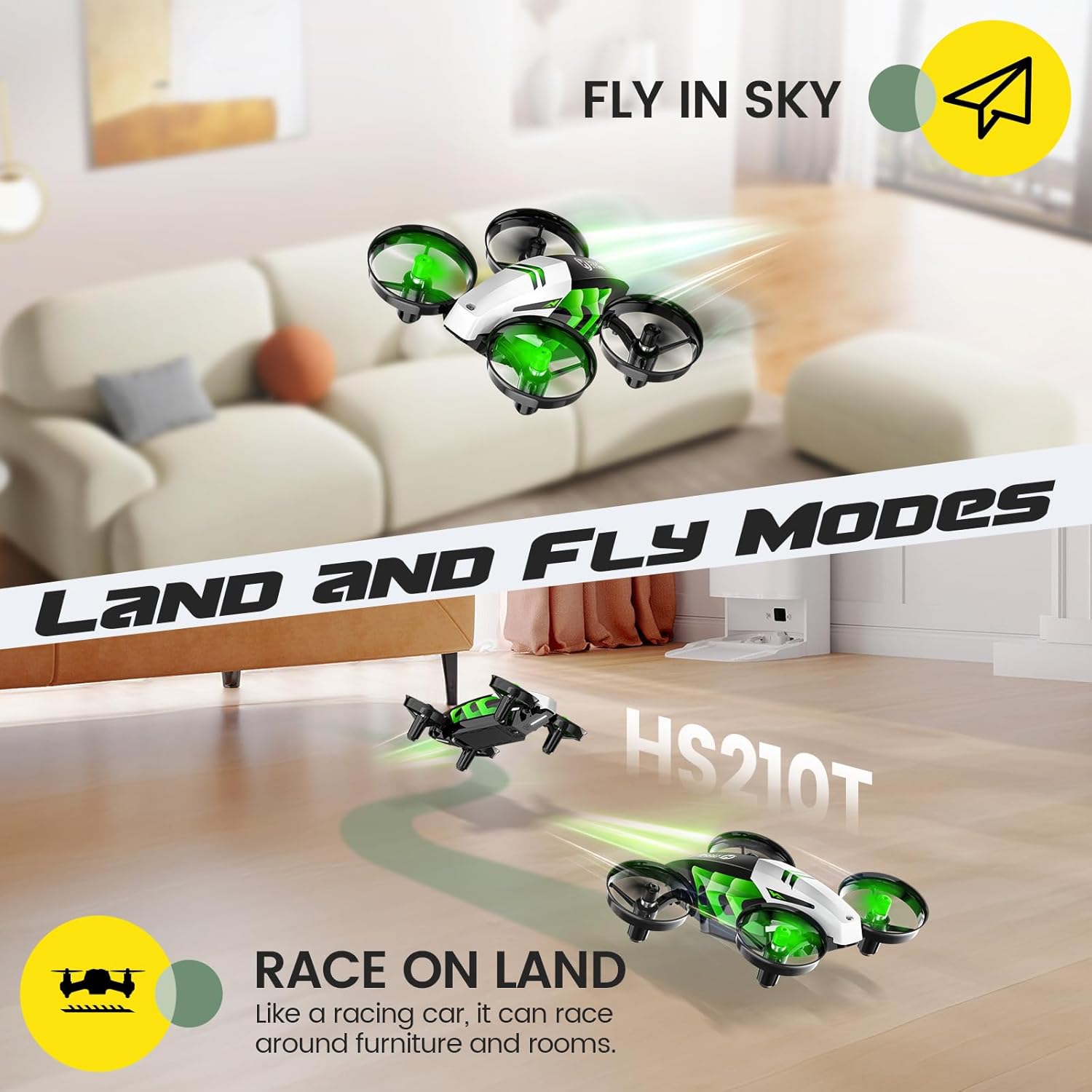 Holy Stone HS210T Drones for Kids, 2 IN1 MINI Indoor Drone with Land & Fly Mode, Four Posture Deformations RC Quadcopter with 3D Flip, Auto Hovering, Easter day& Birthday Toy Gift for Boys and Girls