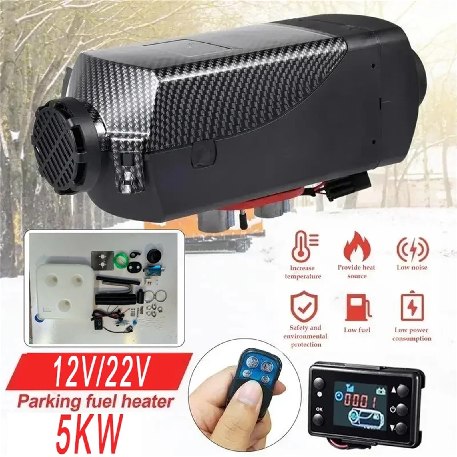 nagrzewnica pomocnicza Ogrzewacz Postojowy Diesel 5 KW, 12 V, 22, Samochodowy, Zasilany Paliwem, Zdalnie Sterowany, Do Pojazdów Ciężarowych I Dostawczych