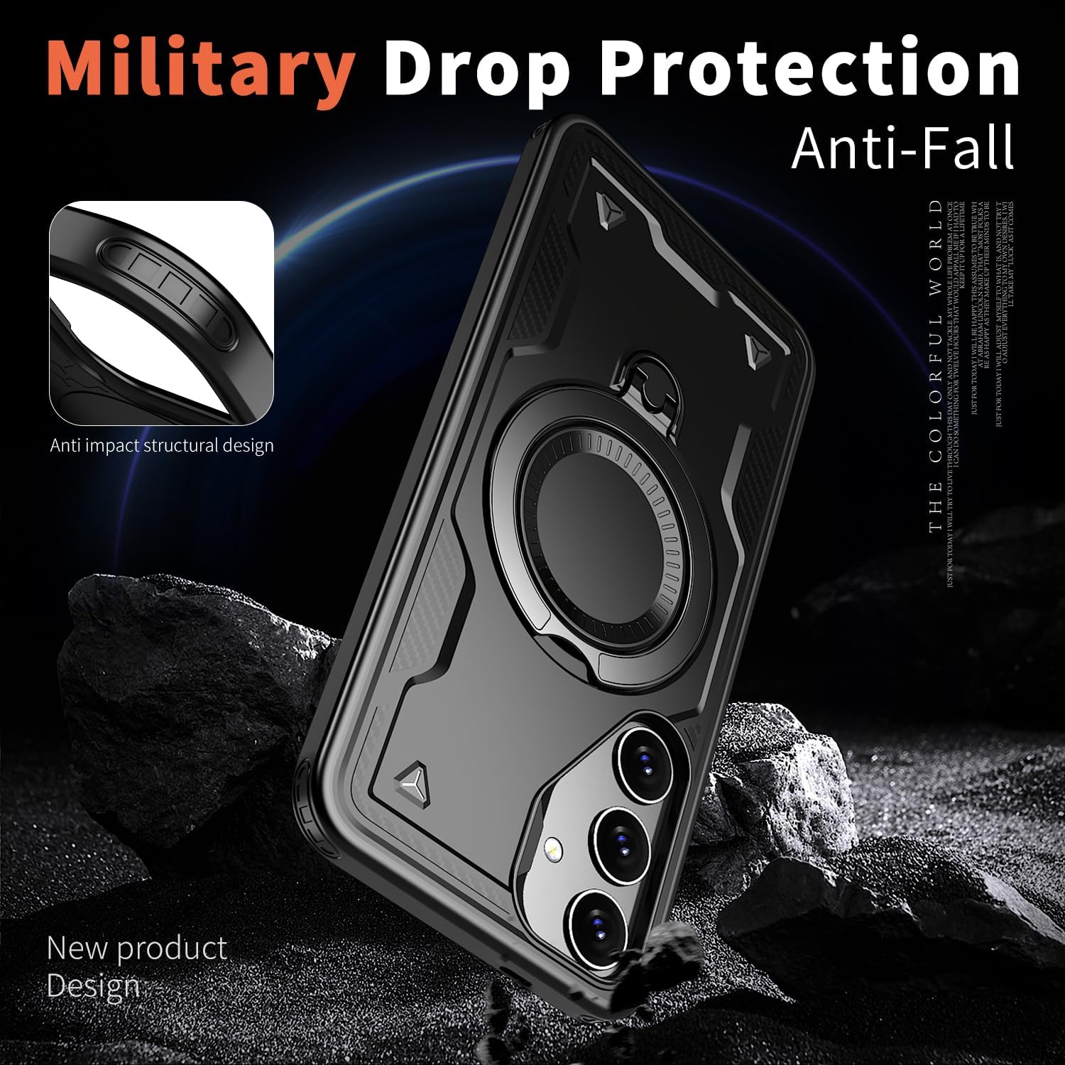 for S25 Plus Phone Case with 360°Rotatable Magnetic Stand [Military Drop Protection] [Anti-Fingerprint Anti-Scratch] Galaxy S25 Plus Case with 9H Screen Protector & Slide Camera Protector