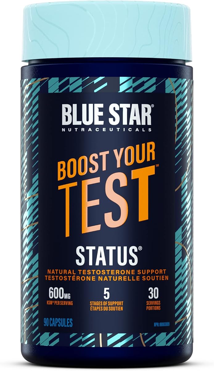 Blue Star Nutraceuticals Status - Natural Testosterone Support, Helps Increase Testosterone Levels & Muscle Strength, Clinically Researched Ingredients, 90 Veggie Caps, 30 Day Supply (NPN 80083809)