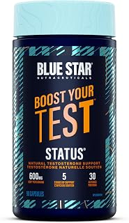 Blue Star Nutraceuticals STATUS - Testosterone Booster for Men - w/KSM 66 Ashwagandha - Invigorate Stamina, Muscle Growth & Energy | Natural Test Booster Support - 90 Veggie Capsules