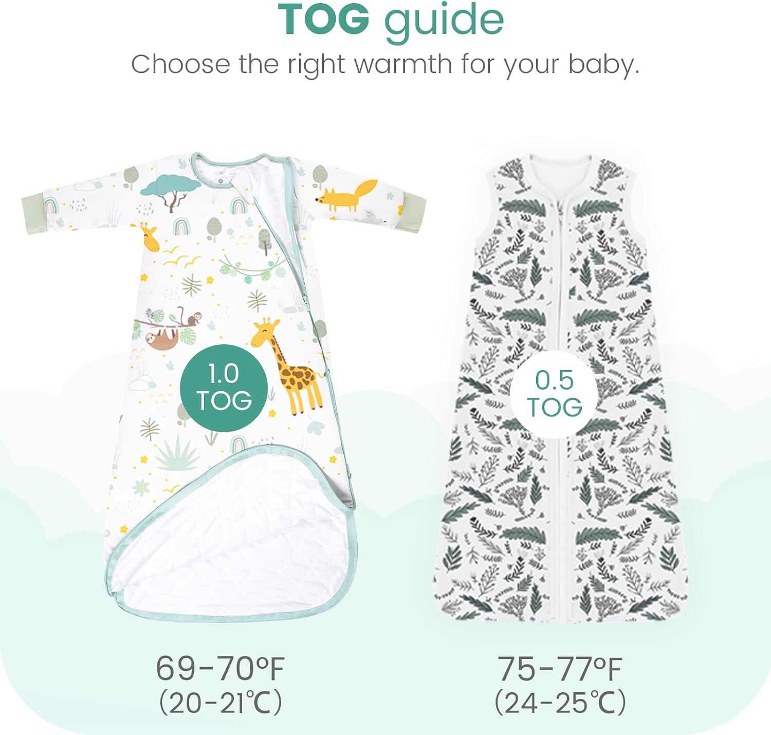 Baby Sleep Sack Long Sleeve 1.0 TOG 0-6-18-3T Wearable Blanket Infant Sleeping Bag, Soft & Breathable, 2-Way Zipper