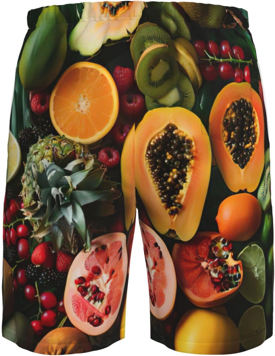 WURTON Tropical Fruits Print Men's Swim Trunks Quick Dry Beach Shorts with Pockets Lining Swimwear Bathing Shorts