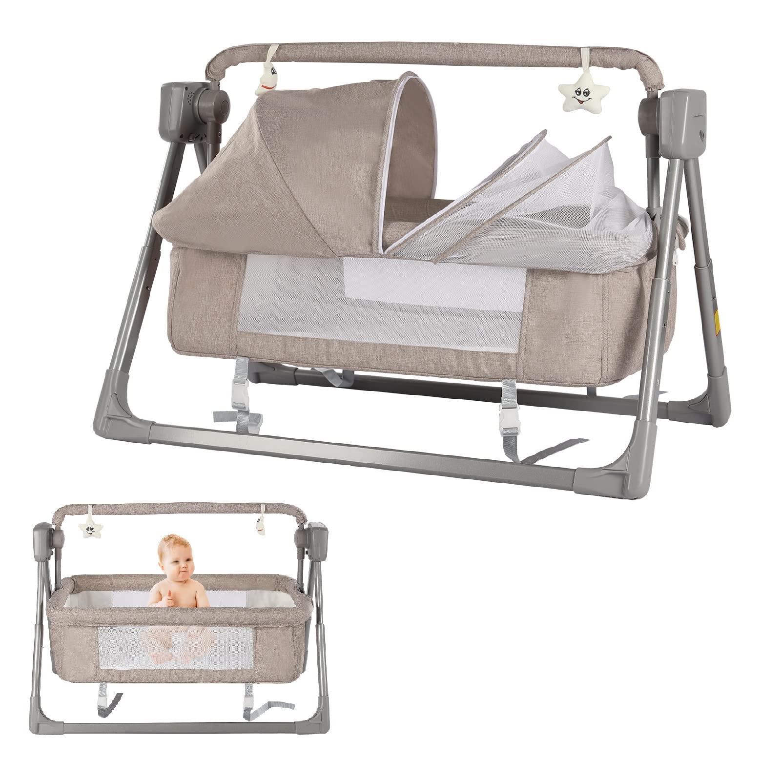 Buy CNCEST Electric Baby Cradle Swing,5 Speed Baby Cradle Rocking Bed