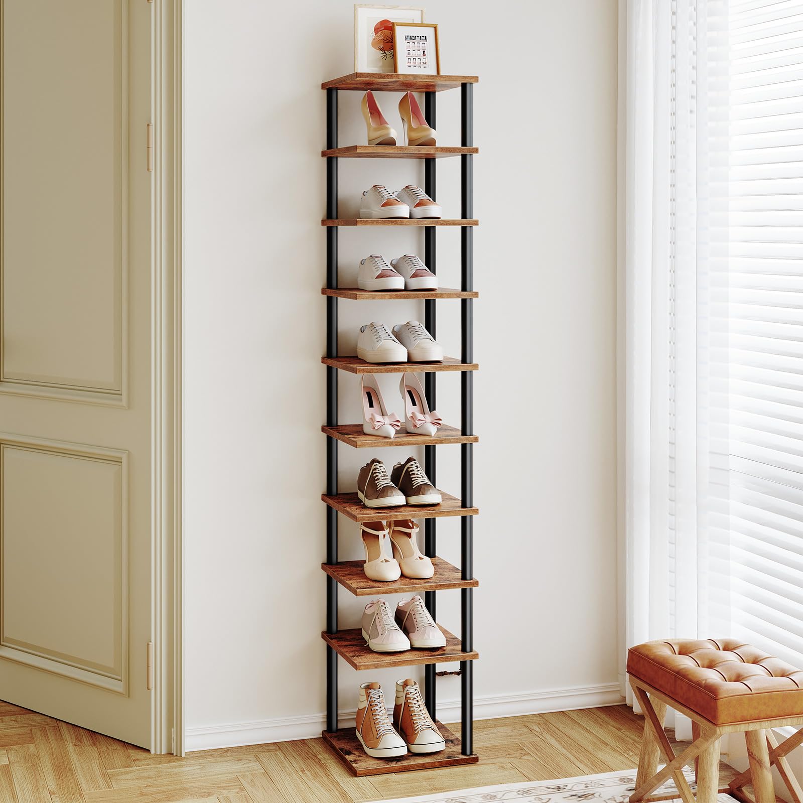HOOBRO Estantería para Zapatos, Estante Zapatero de 10 Niveles, Organizador de Zapatos, para Entrada, Vestíbulo, Sala de Estar, Dormitorio, Marrón Rústico y Negro EBF32XJ01