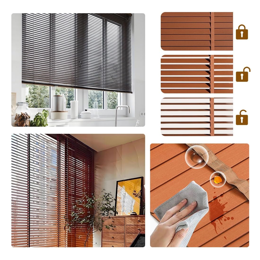 Tende Veneziane Legno Interni/Esterno, Veneziana Senza Fori, Su Misura 40cm 60cm 80cm 100cm 120cm 160cm, Privacy E Protezione Tende per Finestre(Light Brown)