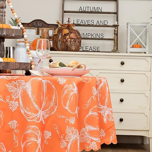 Miniatura 3 de Mantel de otoño, 60 x 60 pulgadas, redondo, rectangular, otoño, calabazas, hojas, decoración de mesa de Acción de Gracias para cocina, comedor, cena