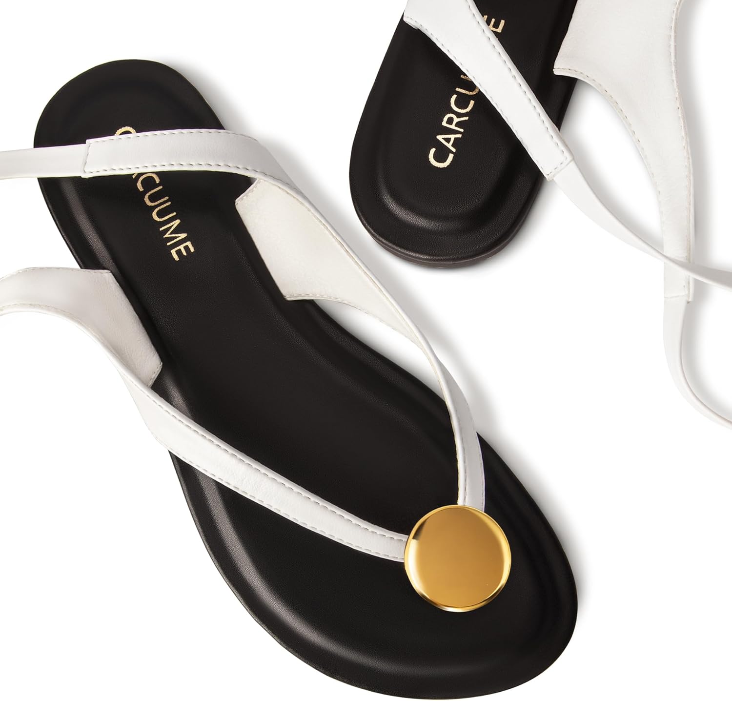 Carcuume Women's Suede Flat Sandals with Metallic Accents Adjustable Strappy Flip Flops for Beach Vacation Casual Outings Cushioned Dressy Slides,MOLAZY-00 - Image 5