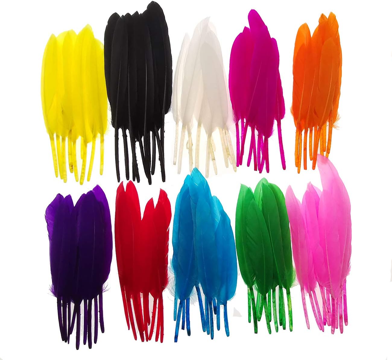 Dxeud Colorful Goose Feathers 100pcs/pack/ (10pcs X10colors) (4-6 inch)