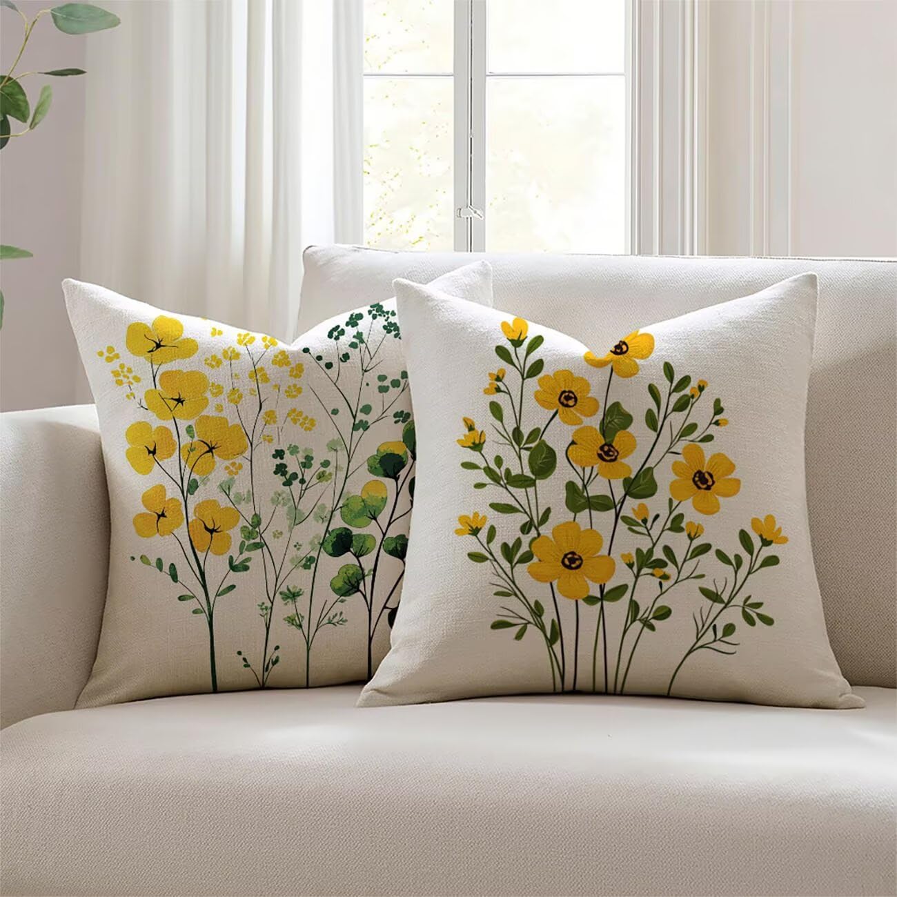 Housse de coussin pour coussin canapé 65x65 lavable et imperméable fleur jaune