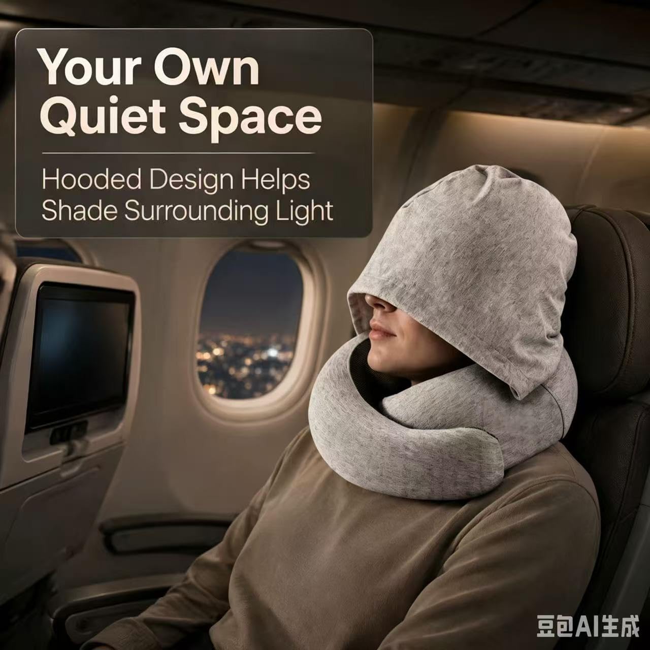 Travel Pillow, Hooded Neck Pillow Memory Foam for Travel with Chin Support, Washable Cover & Storage Bag image 5