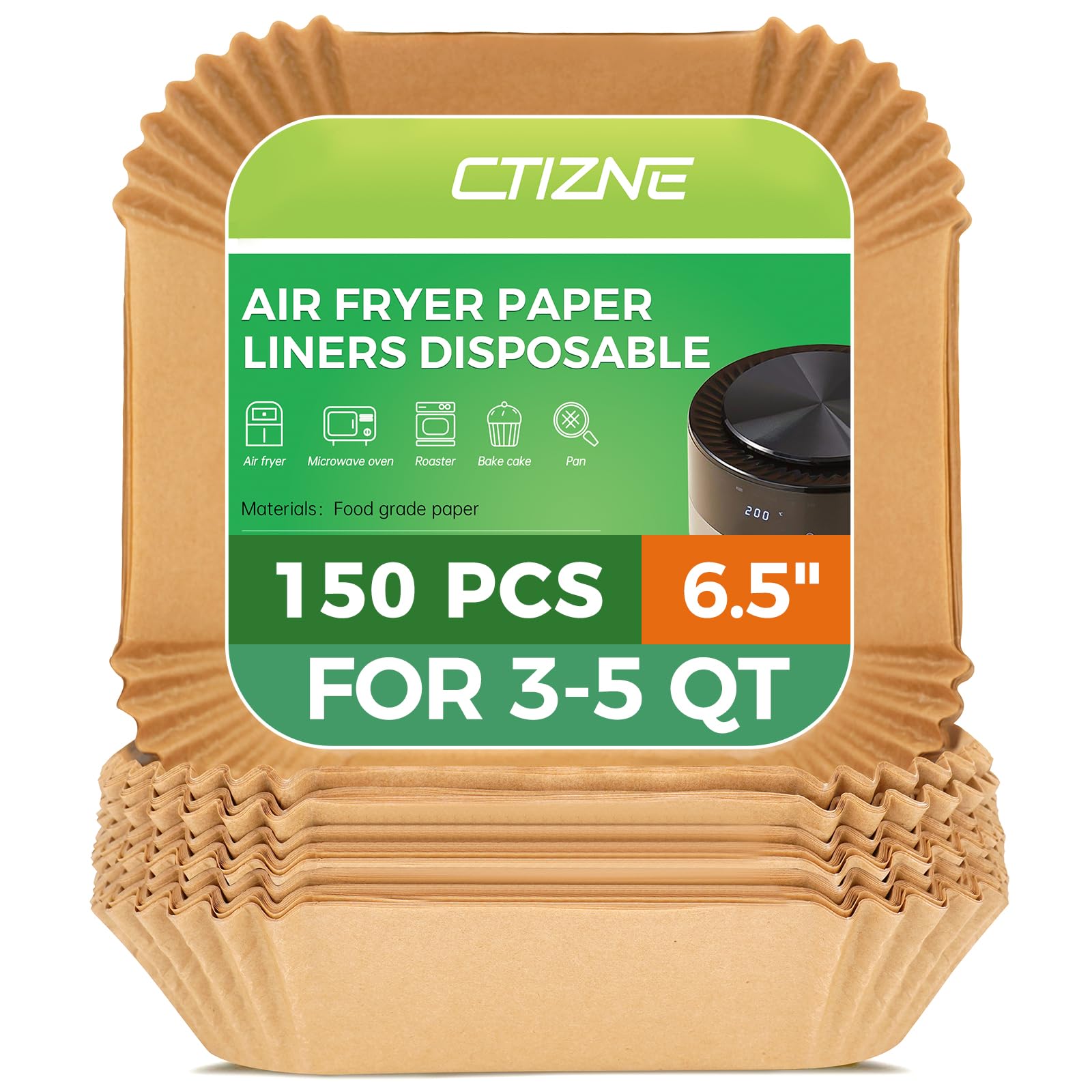 Air Fryer Liners Disposable, 150Pcs Parchment Paper 6.5" Square for 3-5QT