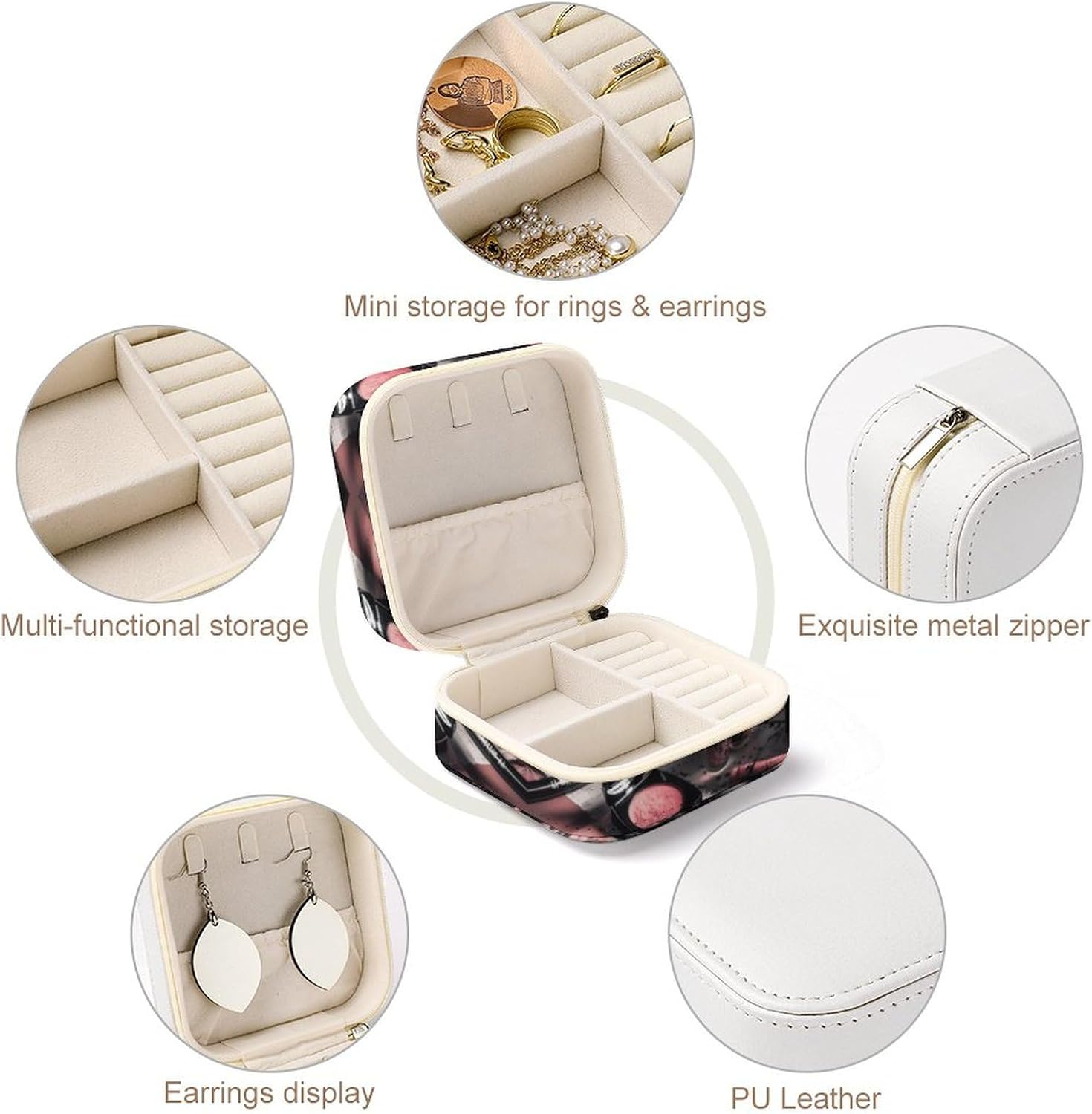 Cosmetics on The Table Jewelry Box Leather Jewelry Case for Women Travel Mini Jewelry Organizer Boxes Display Storage Case to Store Rings, Necklaces, Earrings image 3