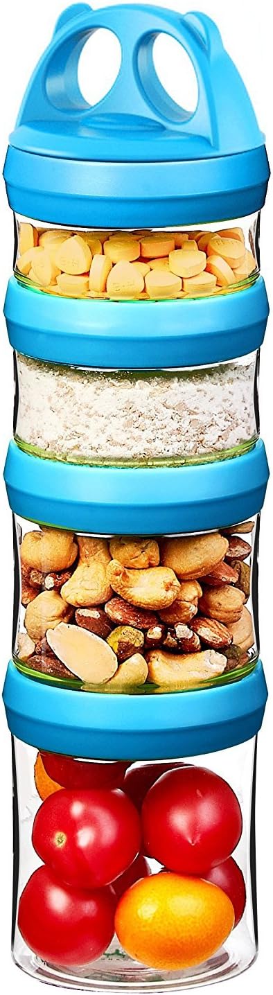 SELEWARE Tritan Food Storage Containers Snack Storage Box Snack Boxes Tower Portable Snacks Food Snack Storage Food Snack Storage Kids School Travel (0.91 Litres, Blue)