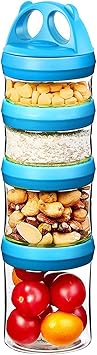 SELEWARE Portable Stackable Food Storage Containers for Snacks Formula Powder and Drinks Twist Lock System Airtight Leak-proof BPA and Phthalate Free 4 Piece Jars 31oz Blue