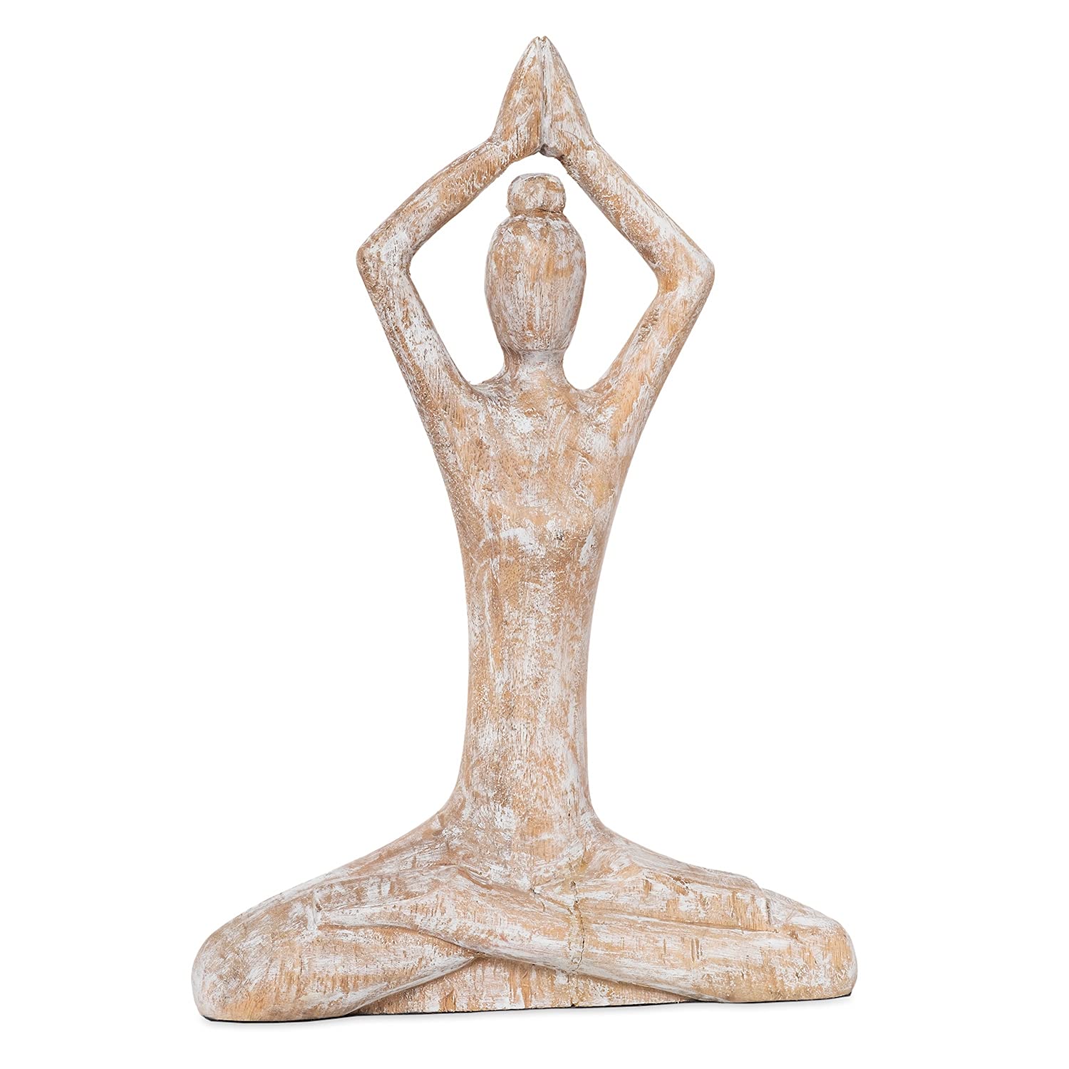 Moritz Yoga Skulptur Schneidersitz 37 cm weiß – Mangoholz Deko Frau | Aus einem Stück Holz geschnitzt und hell gekalkt, Unikat mit feiner Maserung, Siddhasana für Ruhe, ideal für Yogaraum