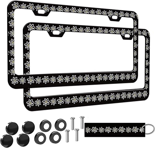 Miniatura 22 de 2 piezas Marco de matrícula azul con diseño de bosque montañoso para mujeres, marcos de etiqueta decorativa de coche azul montañoso para chicas,