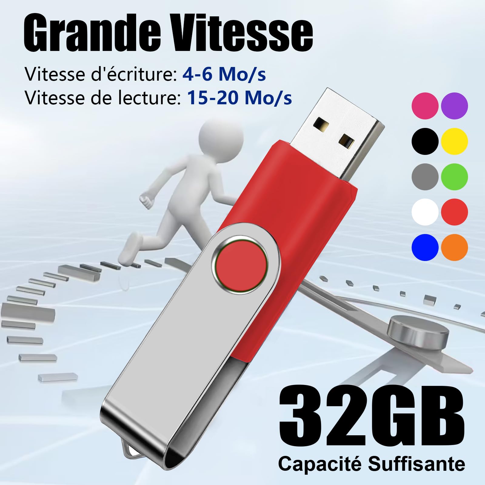 Cle USB 32 Go, EASTBULL Clé USB 2.0 Flash Drive Clef USB Pivotant Stockage Disque Mémoire Stick Pendrive avec 10 Cordes (10 Couleurs 32GB*10PCS)