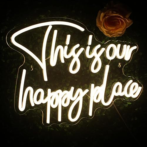 Miniatura 7 de NOSUN Letrero de neón con texto en inglés This is Our Happy Place para decoración de pared, regulable, luz blanca cálida, para dormitorio, aula,