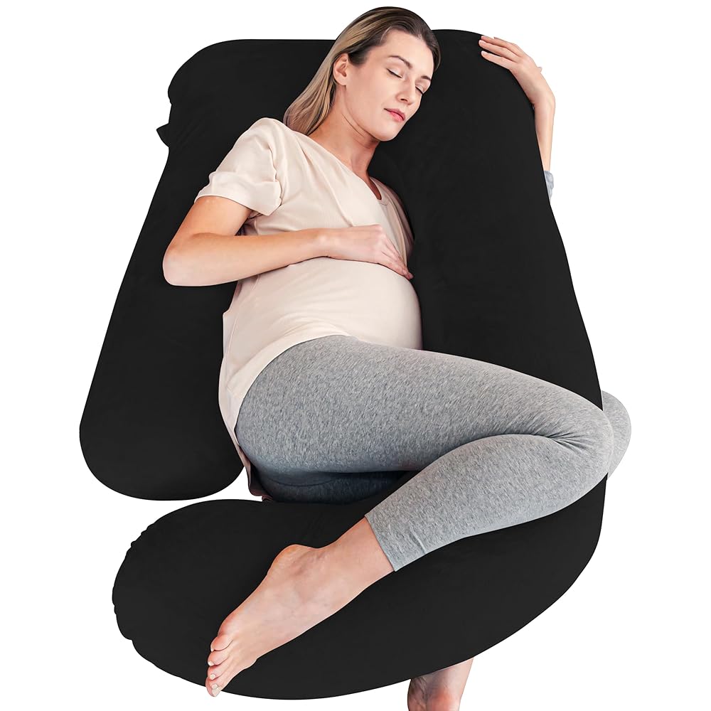 Cute Castle Pregnancy Pillows, Soft U-Shape Maternity Pillow with Removable Cover - Full Body Pillows for Adults Sleeping - Pregnancy Must Haves - Jumbo 57 Inch - Black