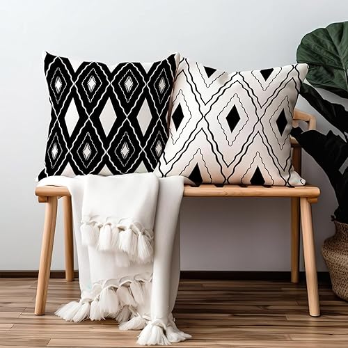 Miniatura 2 de Fundas de almohada bohemias en blanco y negro, fundas de almohada geométricas, fundas de almohada abstractas, fundas de almohada modernas y