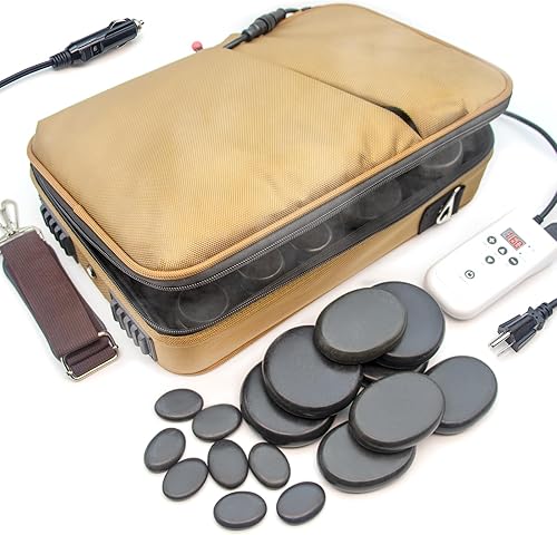 Juego de calentador portátil de piedras calientes para spa, salón de belleza, kit de calentador eléctrico digital con 16 piedras de basalto