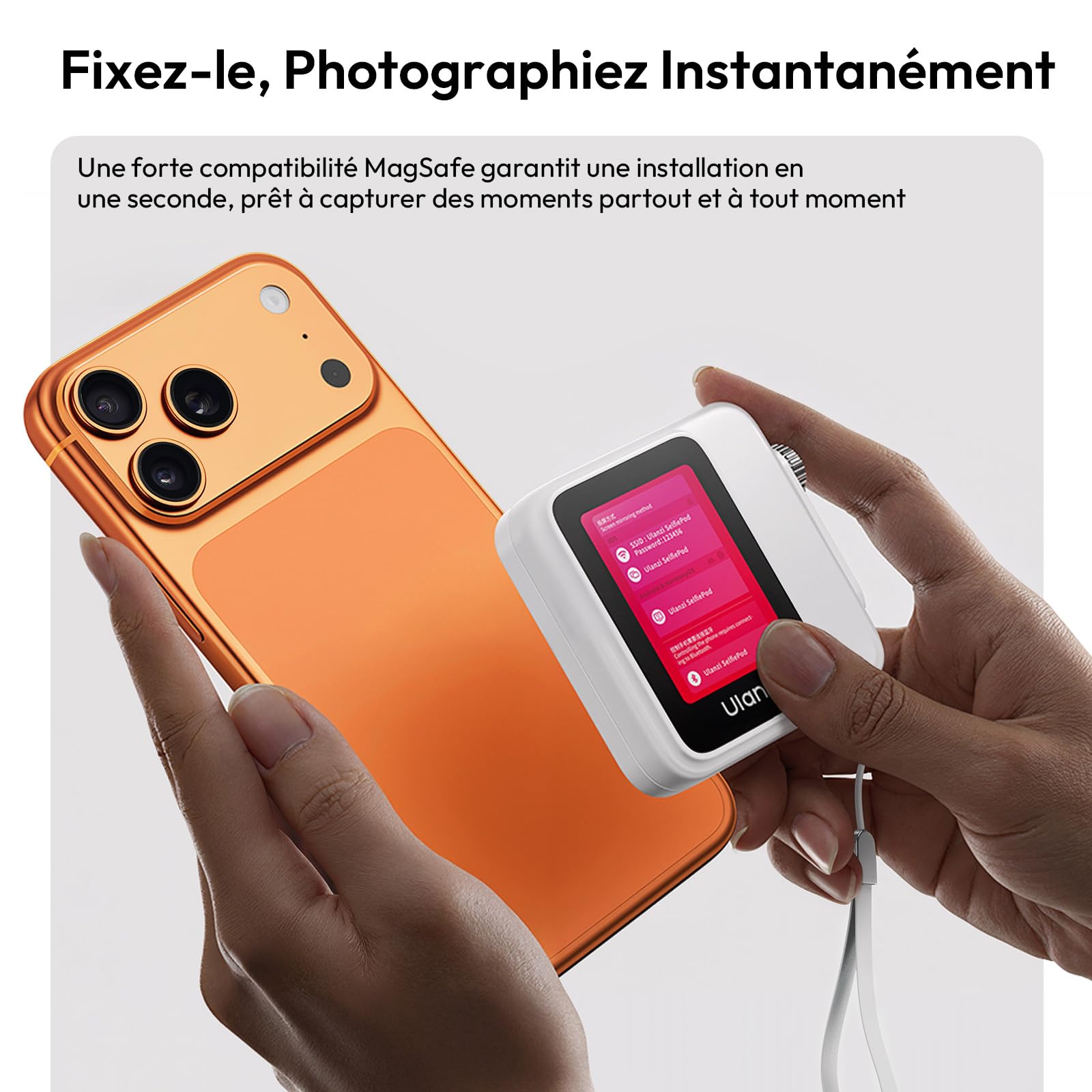 ULANZI VM02 Écran de moniteur de selfie pour iPhone et Android, moniteur de caméra arrière magnétique sans fil avec bouton de mise au point à distance, batterie 1000 mAh pour Vlog/diffusion en direct