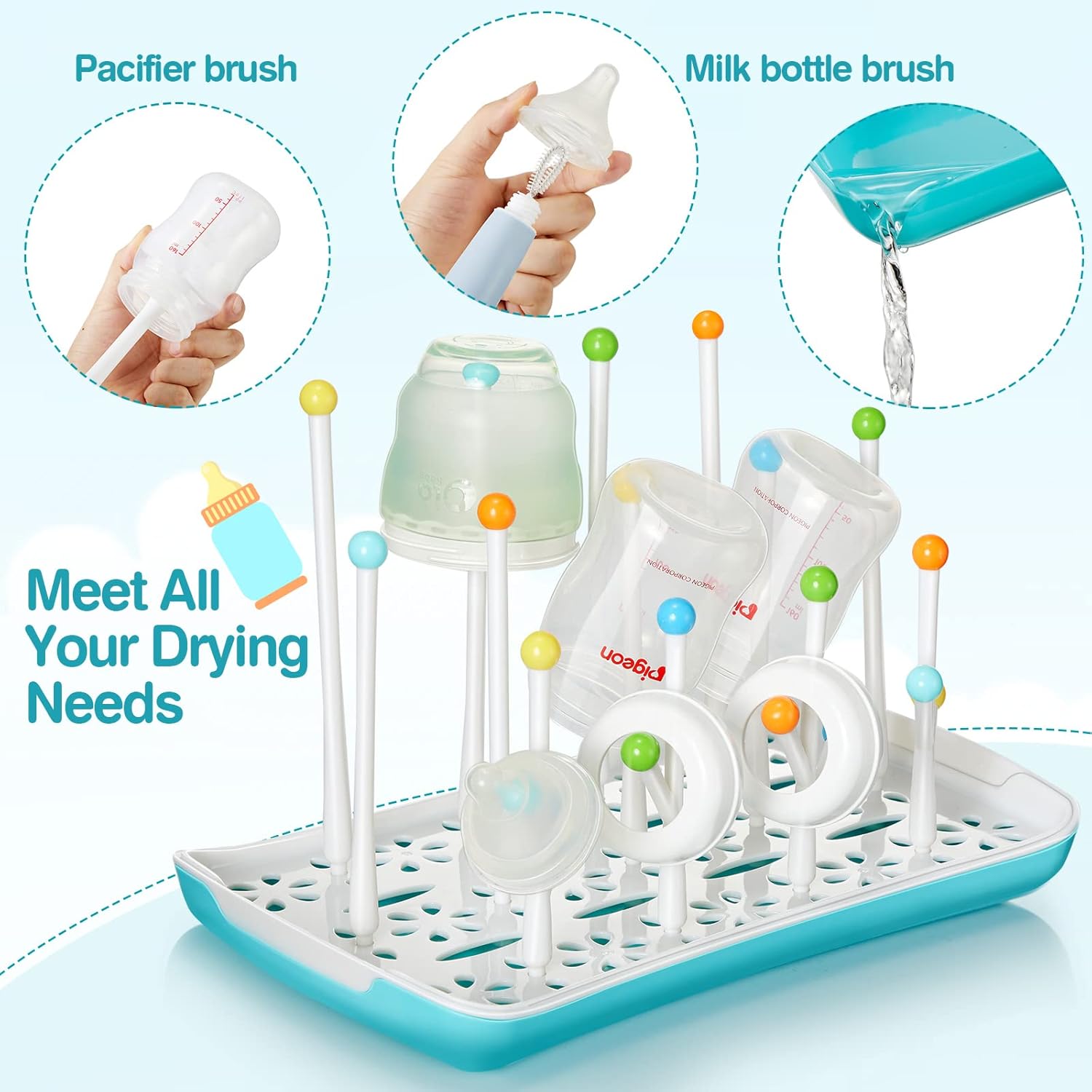 Dr. Brown's Drying Tower & Bottle Brush Set | Space-Saving Vertical Baby Bottle Drying Rack In Blue