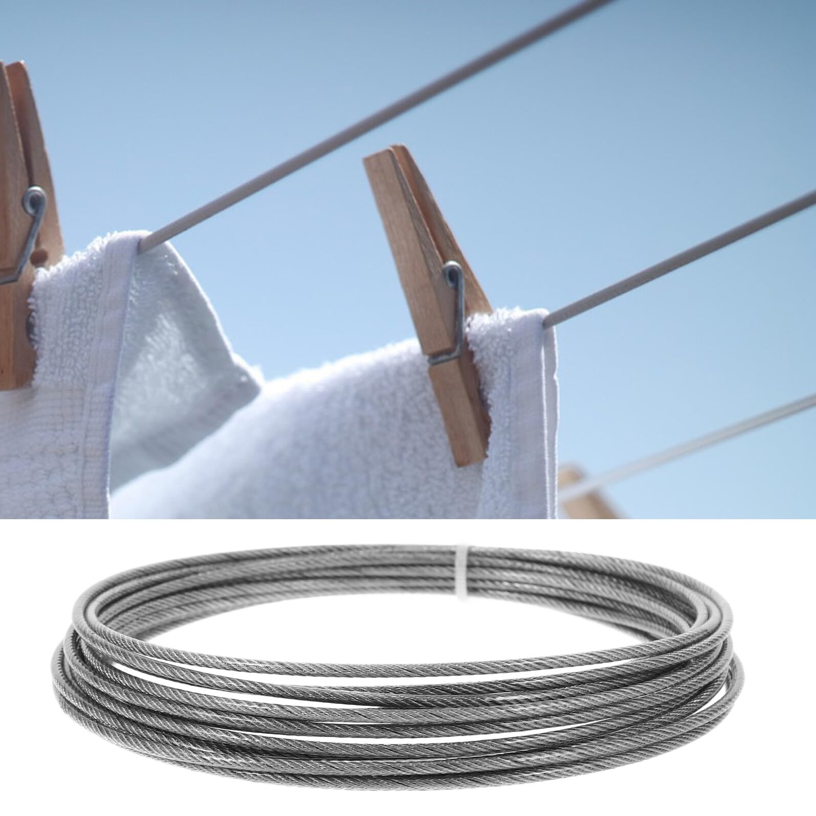 Toyvian Corda Stendibiancheria in Acciaio Inossidabile Antivento Antisole Leggera e Resistente per Interni ed Esterni Filo Stendere Panni Non Scivoloso per Bagno e Balcone