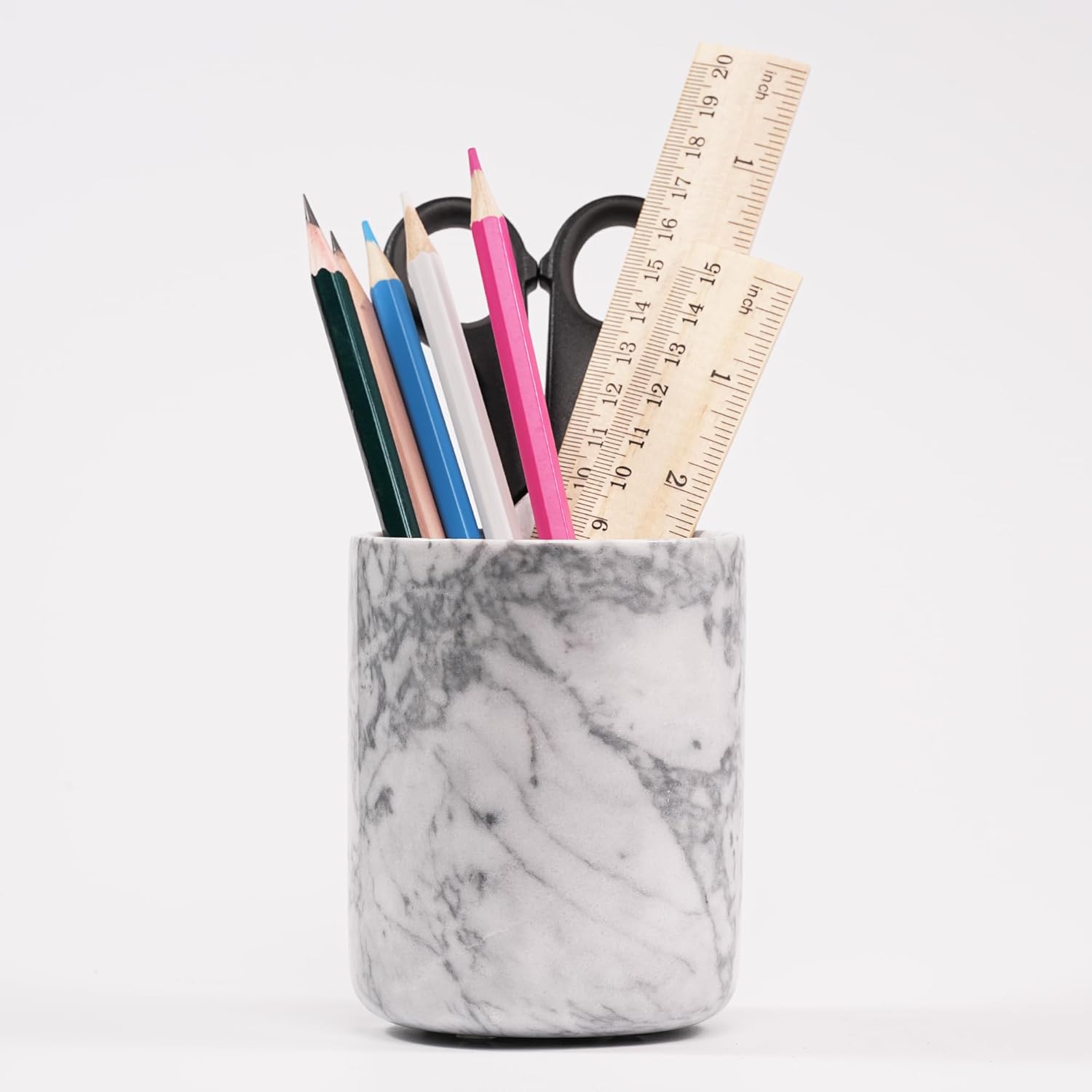 Marble Toothbrush Pen Holder - White Pencil Cup For Office Desk Aesthetic, Toothpaste Makeup Brush Organizer For Bathroom Sink Vanity Accessories, Utensil Container For Kitchen Countertop