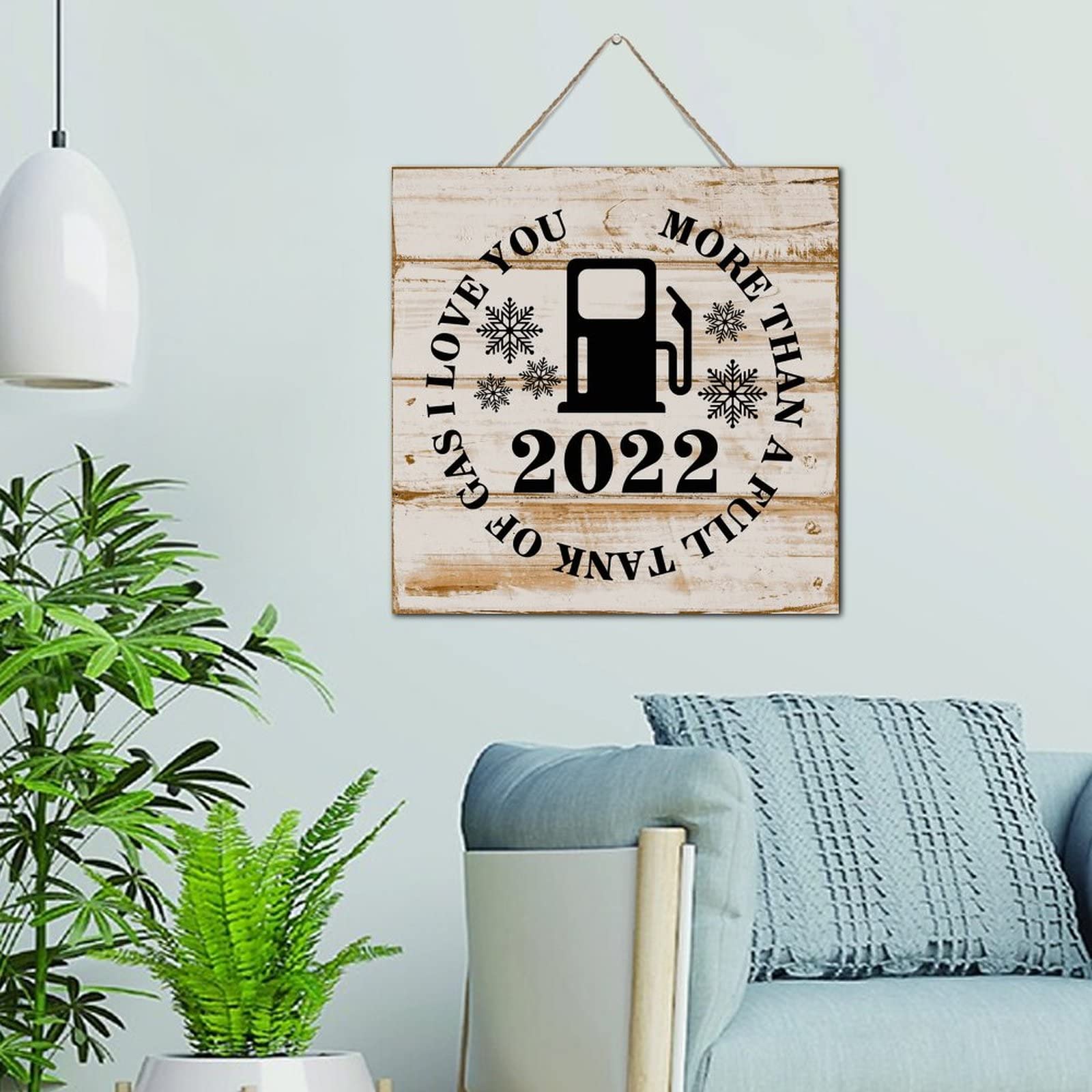 Plaque murale vintage en bois avec pompe à gaz déco rétro 30x30 cm