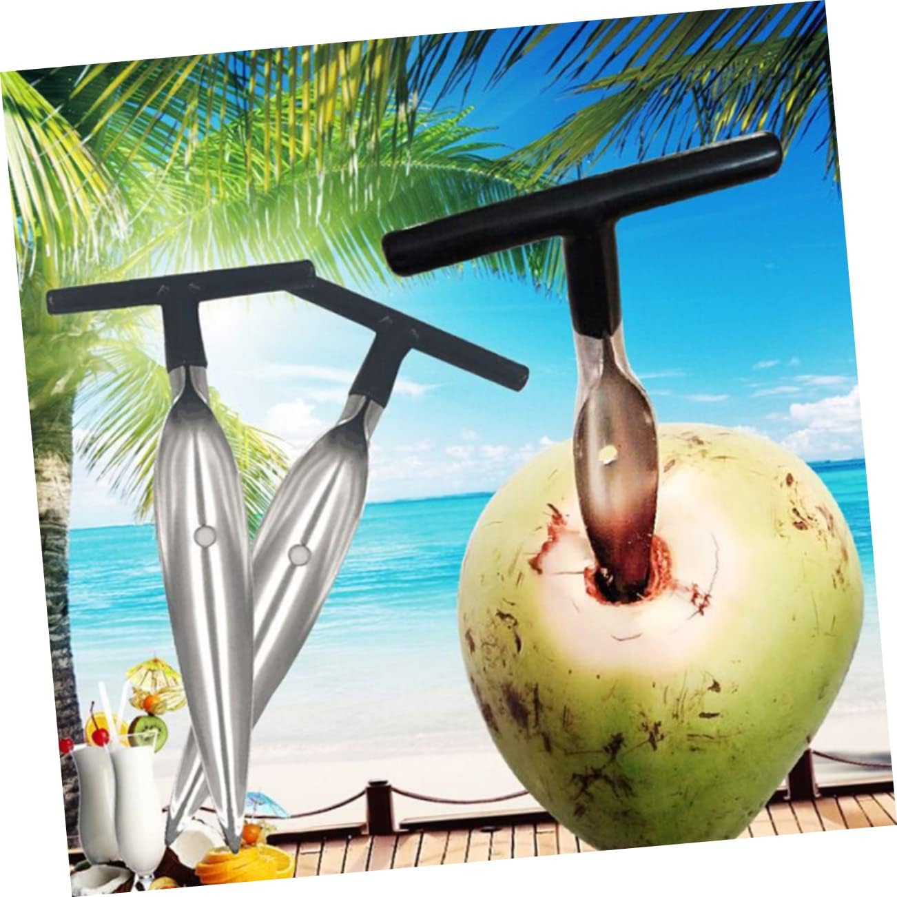 4pcs Stainless Steel Coconut Opener Tool Ergonomic Coconut Drill for Quick and Opening Kitchen Gadget for Home Use Silver