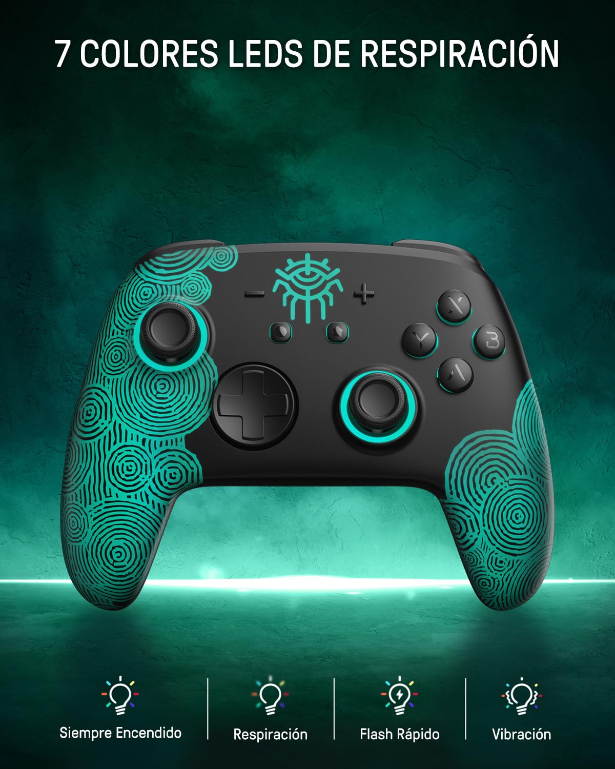 PALPOW Mando Pro Switch 2，Ergonomía Mando inalámbrico para Switch2/Switch/Lite, Mando para pc gaming joystick de efecto Hall con Wake Up/7 LED Colores/NFC/Turbo/Gyro Axis/Vibración - Negro