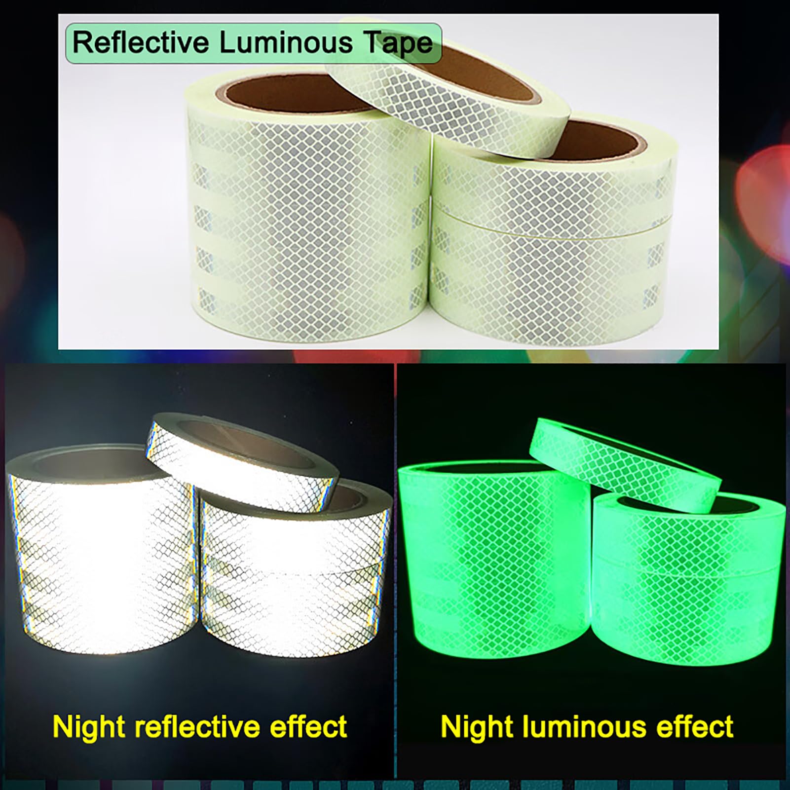 Cinta Reflectante Adhesiva, Cinta Adhesiva Fluorescente Luminosa, Pegatinas Reflectantes Autoadhesiva, Impermeable Cintas de Advertencia de Seguridad Alta Visibilidad, Blanco,3cm*10m / 1.2" X 33ft