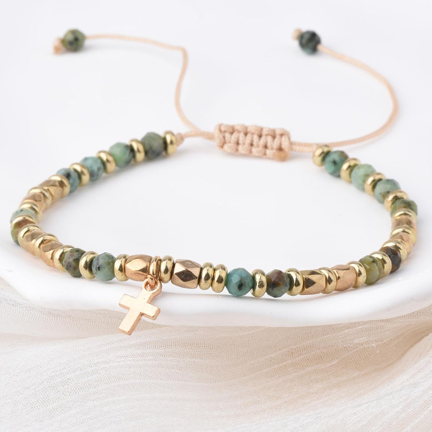 Christian Gifts for Women, Natural stone Bracelet, Religious Gift for Woman, Christian Gifts, Inspirational Gift for Women, Golden Cross Bracelet - Image 2