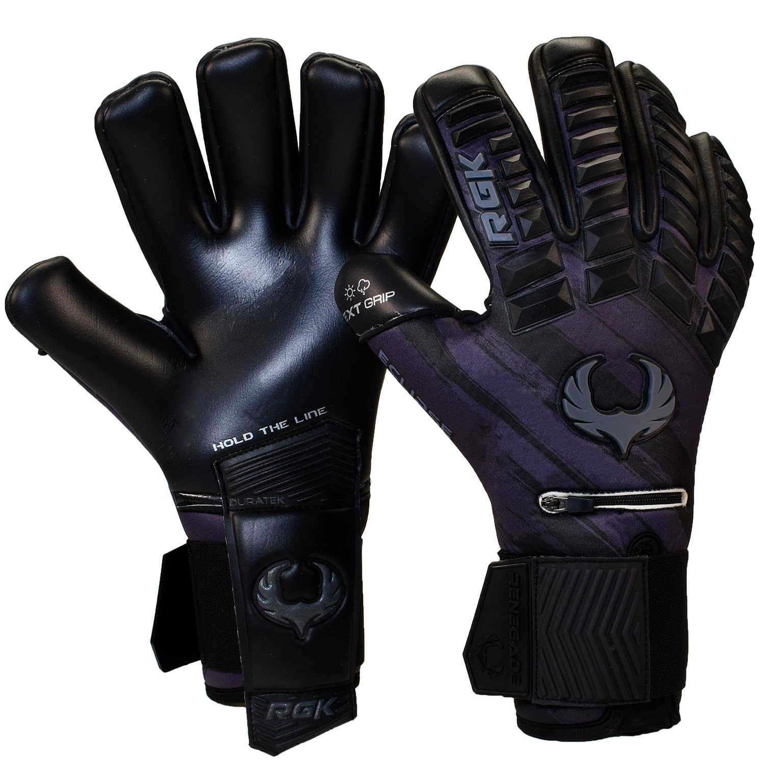 Renegade GK Eclipse Recon Professional Goalie Gloves with Pro-Tek Fingersaves Black| Black Soccer Goalkeeper Gloves (Size 10, Adult, Negative Cut, Level 5)