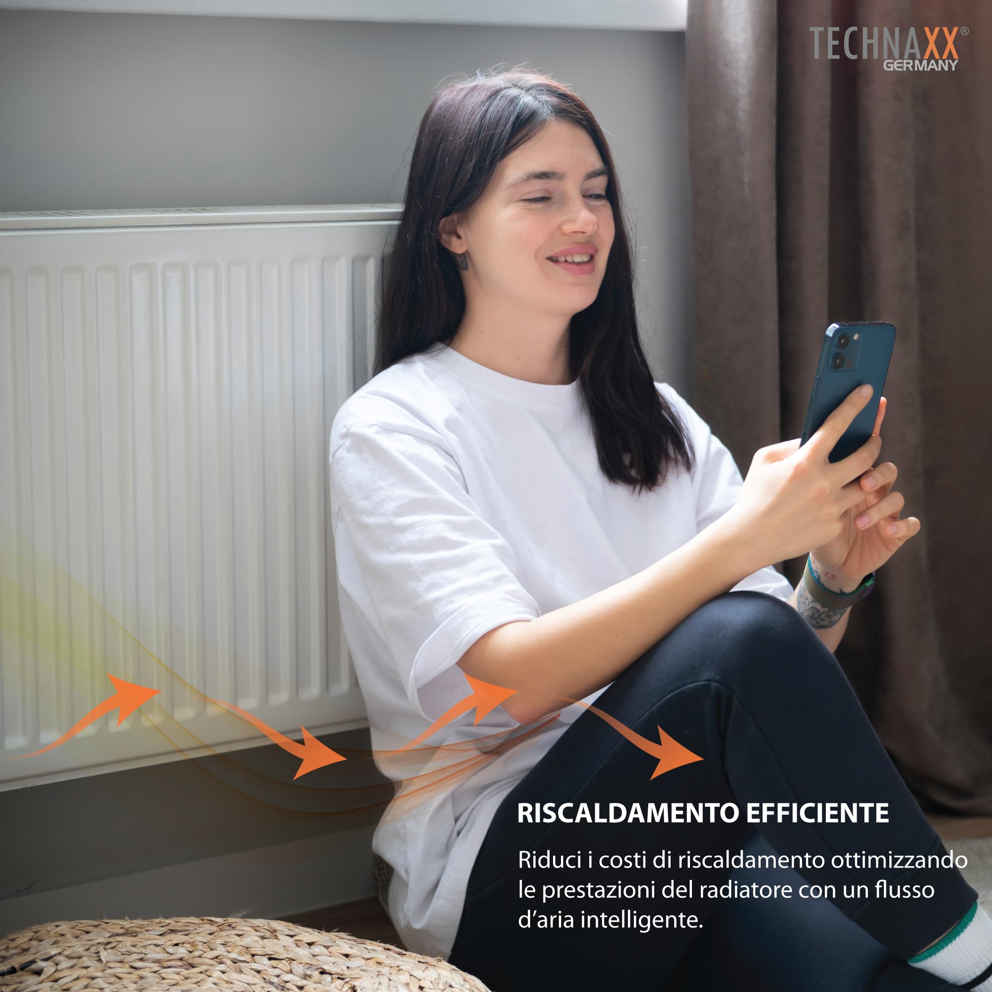 Technaxx Ventilatore per radiatore Mono Set per radiatori da 50–70 cm, potenziatore per radiatore con sensore di temperatura, accensione/spegnimento automatici, ultra silenzioso, consumo ≤1W - TX-302