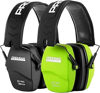 PROHEAR 016 Shooting Ear Protection Earmuffs 2 Pack, NRR 26dB for Gun Range, Hunting -Black and Fruit Green - PROHEAR