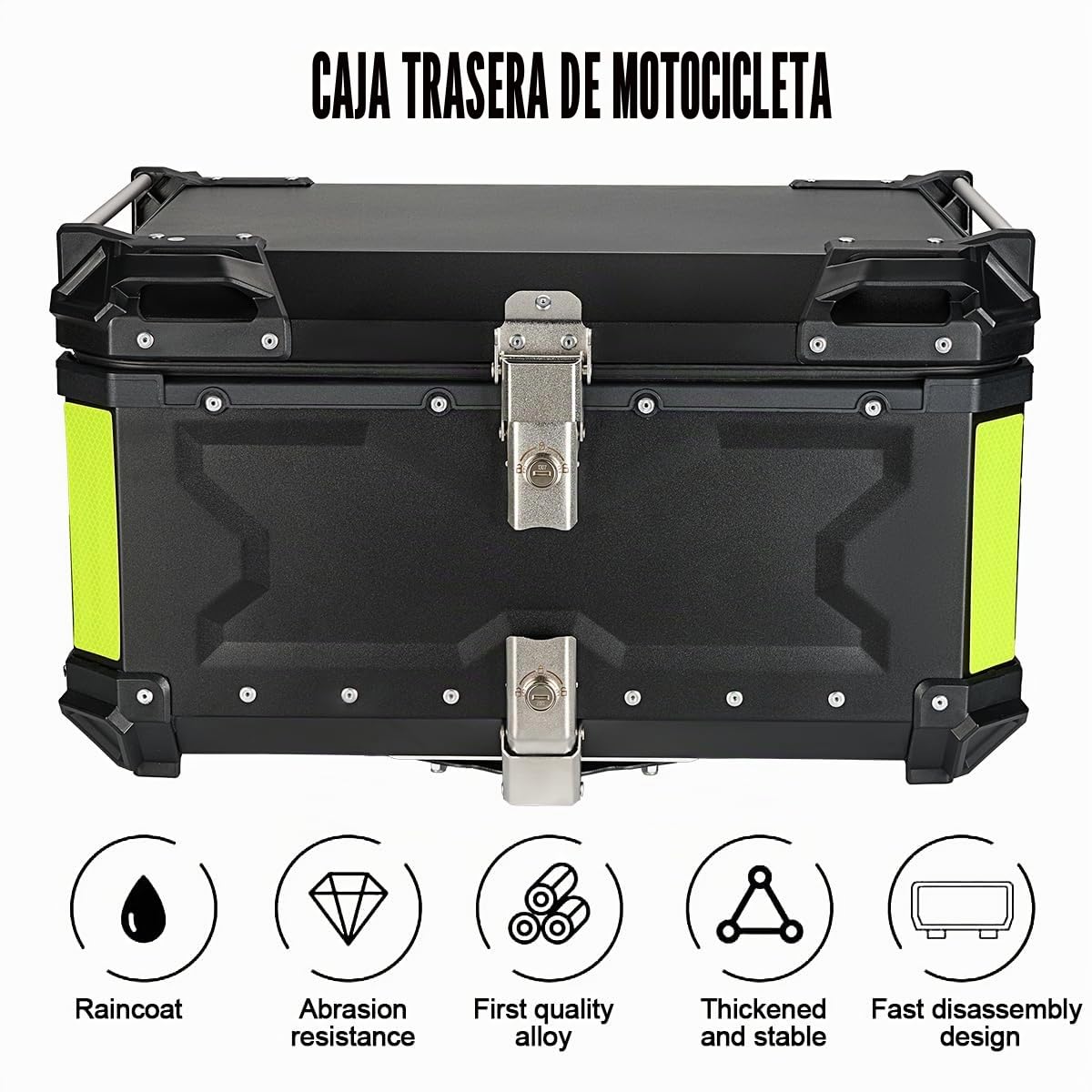 MOCOERL Maleta Superior para Motocicleta, 65L Impermeable para Almacenamiento de Equipaje y Casco con Cerradura de Seguridad (Negro, 65L)