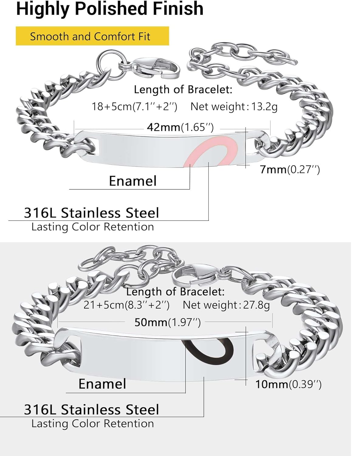 PROSTEEL Custom Bracelet for Men Women, Stainless Steel ID Bracelets, Name Date Initial Quote Engraving Personalized Bracelets, Come Box