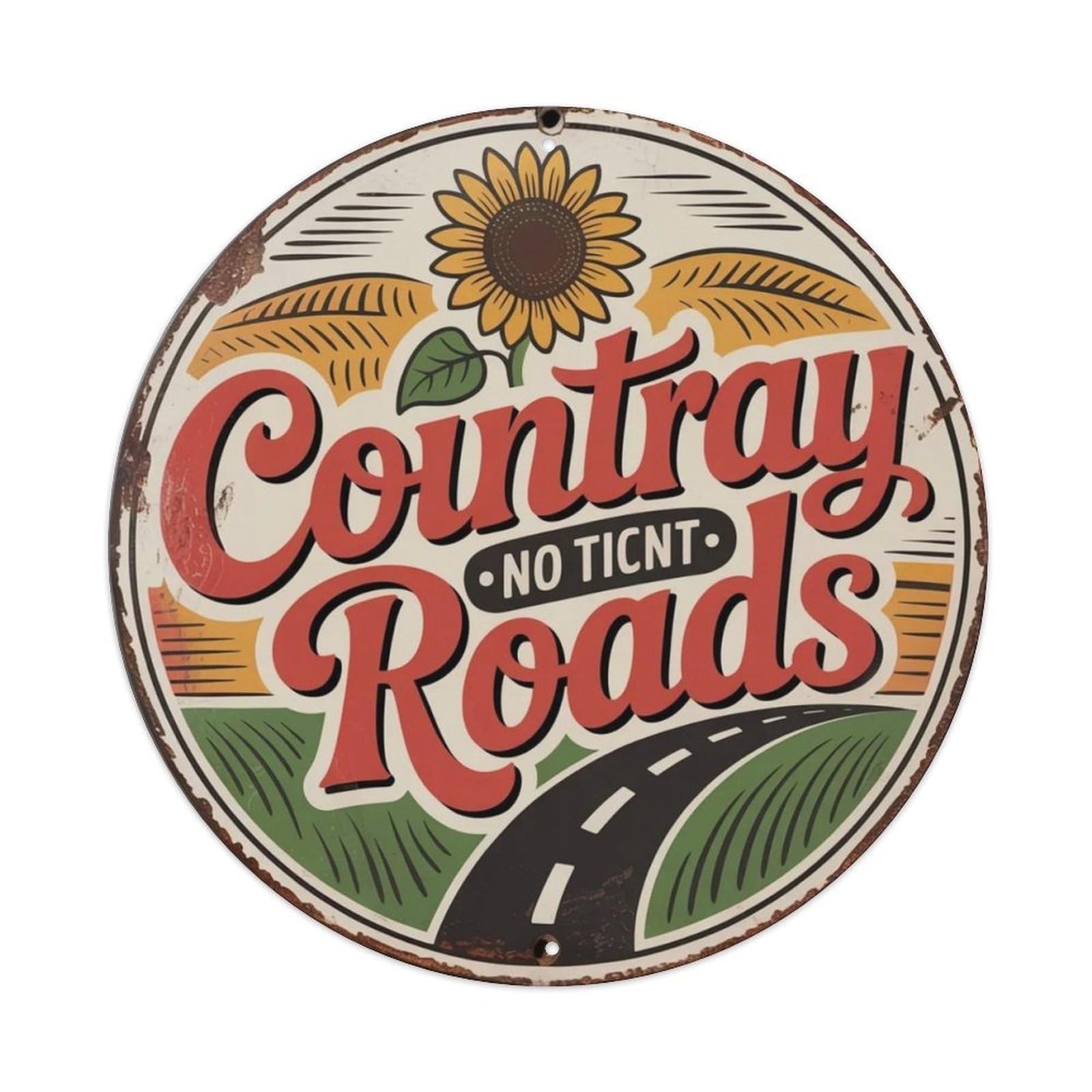 Lvalogy Style Country Roads Hand Drawn Metal Tin Sign Plaque