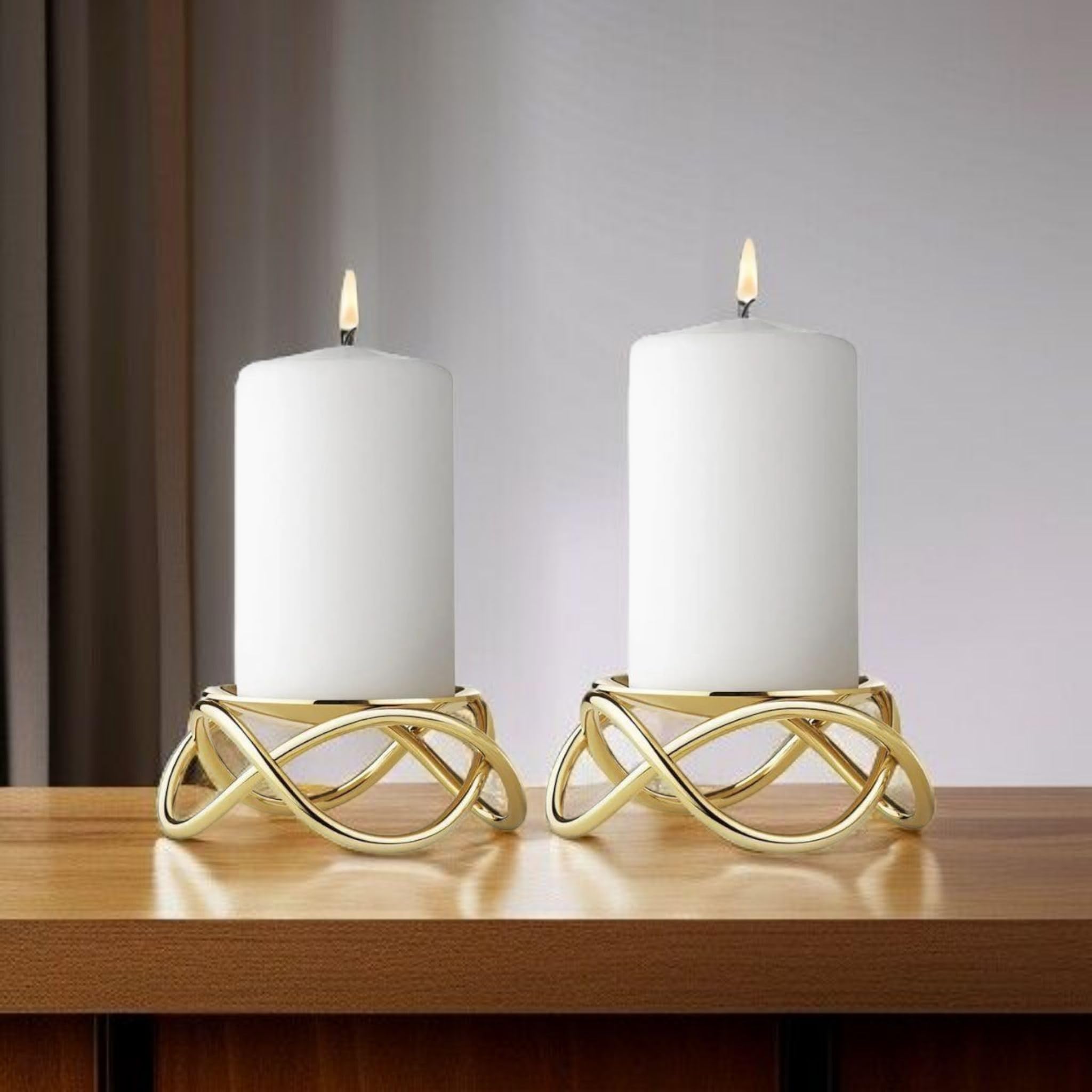 Elegant Gold Metal Candle Holder for 4" Pillar Candles – Modern Decorative Stand for Home, Living Room, or Tabletop Decor – Stylish Intertwined Design (4 inch, 1, Count)-image-11